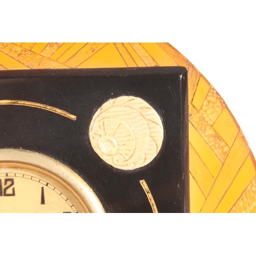 286 - French Art Deco eight day bakelite clock, c1920s, the dial signed Luc 8 jours, the black square fram... 