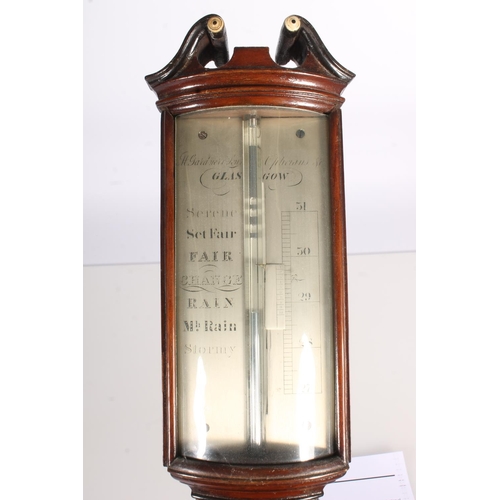 281 - H. Gardner and Co. of Glasgow mahogany stick barometer, early 19th century, the swan neck pediment o... 