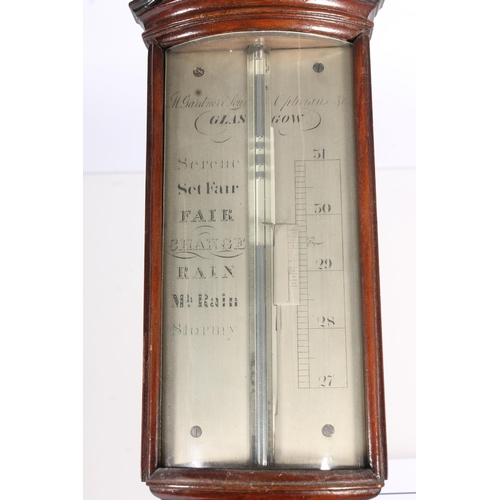 281 - H. Gardner and Co. of Glasgow mahogany stick barometer, early 19th century, the swan neck pediment o... 