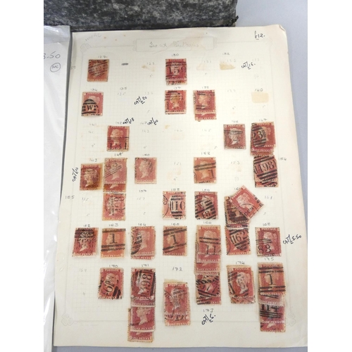 375 - Box containing stamp album sheets to include a collection of penny red postage stamps, issues from J... 