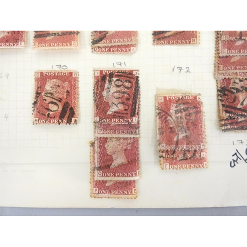 375 - Box containing stamp album sheets to include a collection of penny red postage stamps, issues from J... 