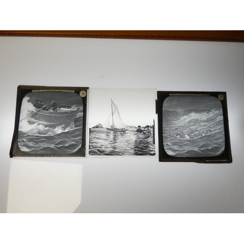 392 - Seventeen magic lantern slides of lifeboat interest, including seven life model stories of “The Wome... 