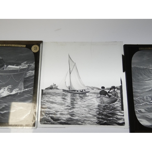 392 - Seventeen magic lantern slides of lifeboat interest, including seven life model stories of “The Wome... 