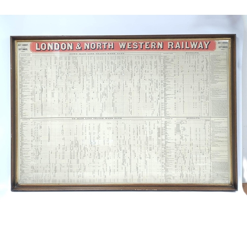 397 - London & North Western Railway framed operating timetable for July to September 1897. 116cm... 