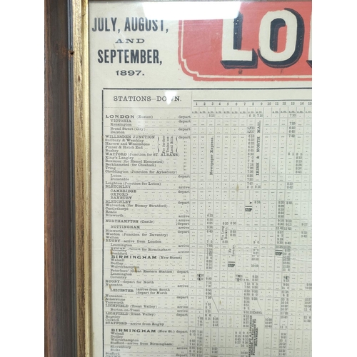 397 - London & North Western Railway framed operating timetable for July to September 1897. 116cm... 