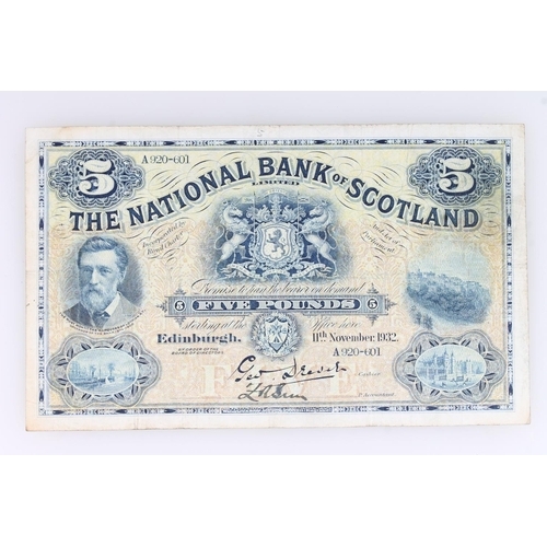 1548 - THE NATIONAL BANK OF SCOTLAND LIMITED, £5 five pound banknote, 11th November 1932, George Drev... 