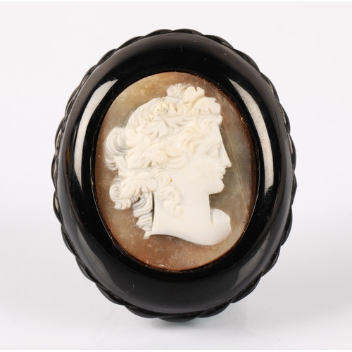 65 - Jet mounted cameo brooch