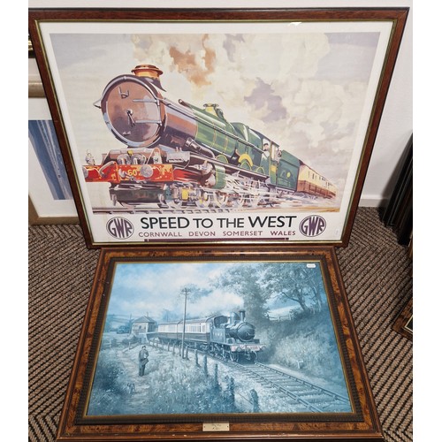 635 - Train interest, seven framed prints including GWR poster (7)