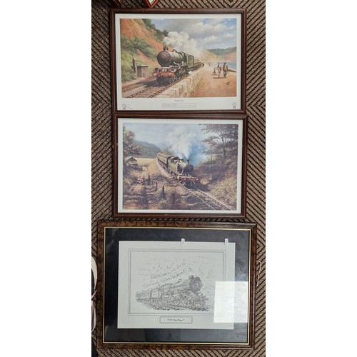 635 - Train interest, seven framed prints including GWR poster (7)