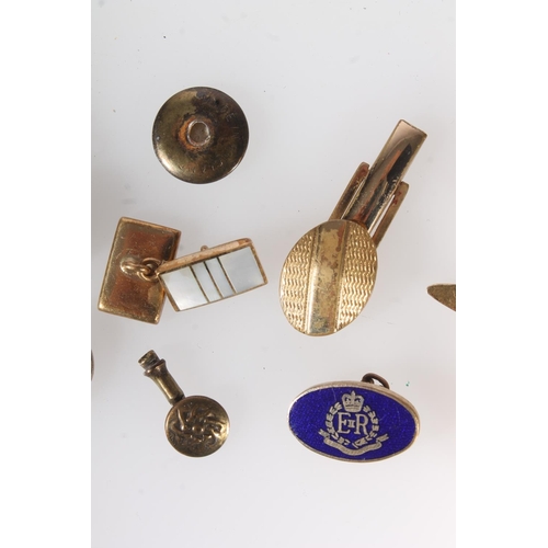 713 - Vintage cufflinks in an antique tooled leather jewellery box.