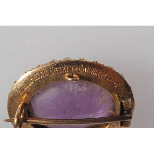 716 - Antique gold pearl and faceted amethyst set small brooch, 3.7g.