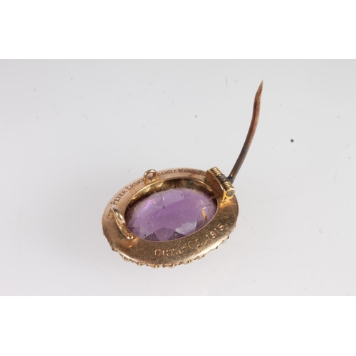 716 - Antique gold pearl and faceted amethyst set small brooch, 3.7g.