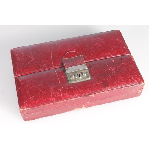 753 - Small leather case containing a silver ARP brooch, silver brooches, a coral necklace, etc.