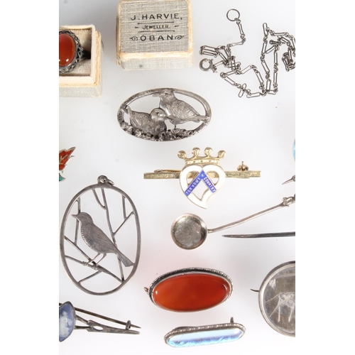 759 - Iona silver penannular brooch, stone set and other silver brooches. 