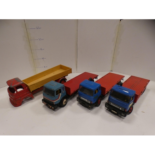 18 - Two cartons containing playworn diecast and other vehicles to include Dinky examples, buses, lorries... 