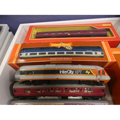 19 - Two cartons containing boxed and loose OO gauge coaches and locos to include Hornby R.420 BR Inter-C... 