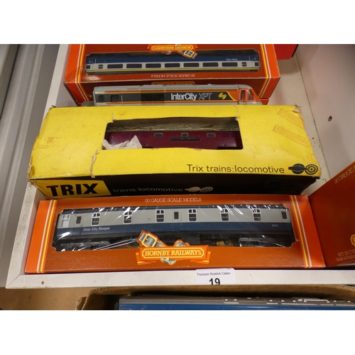 19 - Two cartons containing boxed and loose OO gauge coaches and locos to include Hornby R.420 BR Inter-C... 