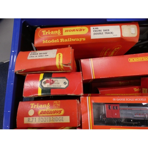 42 - Two cartons containing assorted OO gauge locos, rolling stock, buildings and accessories to include ... 