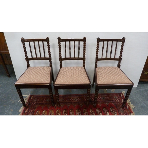 481 - Set of three Victorian mahogany bobbin-turned side chairs.  (3)