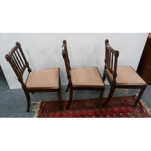 481 - Set of three Victorian mahogany bobbin-turned side chairs.  (3)