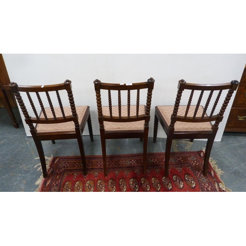 481 - Set of three Victorian mahogany bobbin-turned side chairs.  (3)