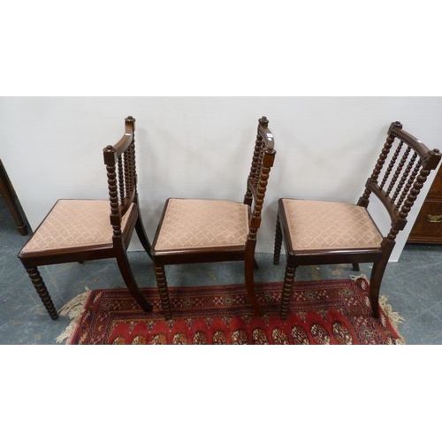 481 - Set of three Victorian mahogany bobbin-turned side chairs.  (3)