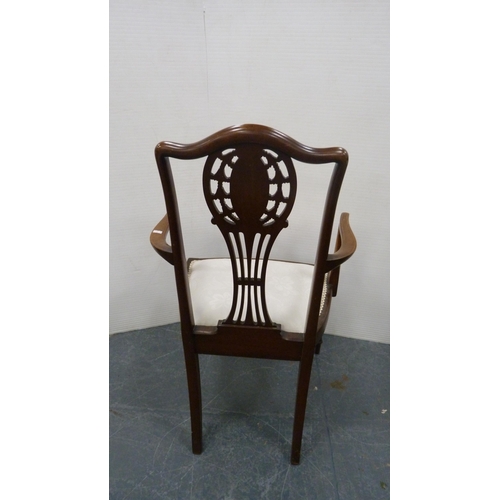 483 - Antique mahogany inlaid armchair with pierced splat back, on turned supports.