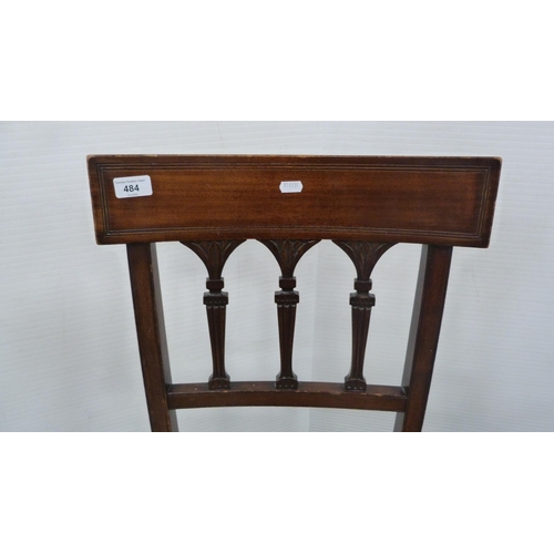 484 - 19th century mahogany blade-back chair on square tapering supports.