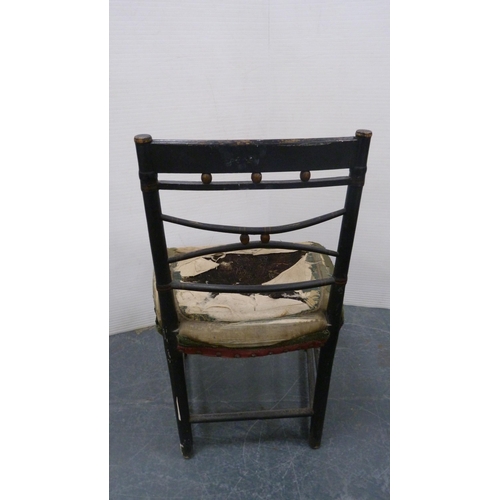 486 - Antique ebonised parlour chair with gilt-painted decoration, on turned supports.