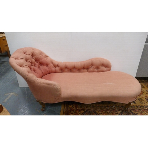 489 - Chaise longue with later pink upholstery.