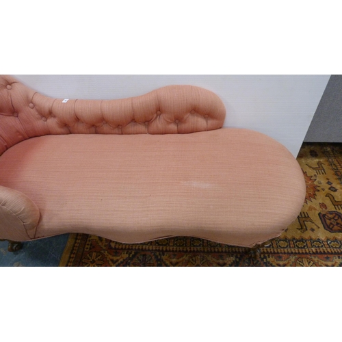 489 - Chaise longue with later pink upholstery.