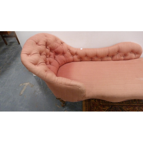 489 - Chaise longue with later pink upholstery.