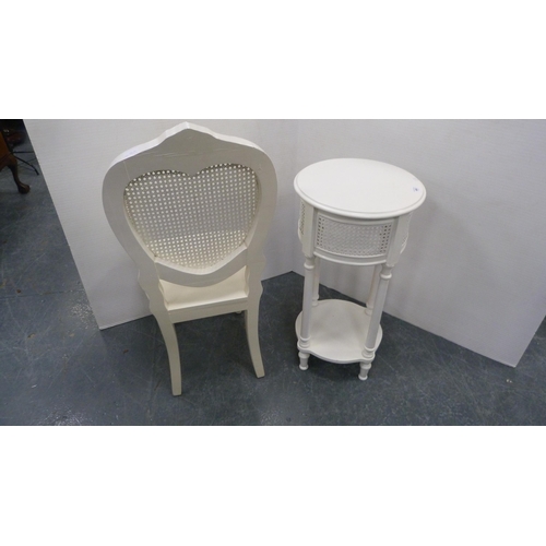 495 - Cream-painted bergère side table, on turned supports with understage, and a similar side chair.  (2)