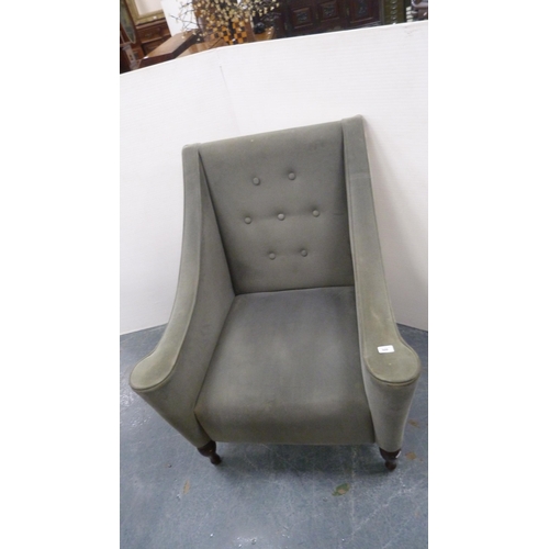 500 - Contemporary button-back armchair upholstered in grey.