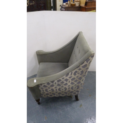 500 - Contemporary button-back armchair upholstered in grey.