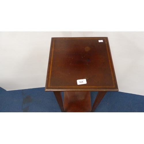 504 - Edwardian mahogany inlaid jardinière stand, 108cm high.