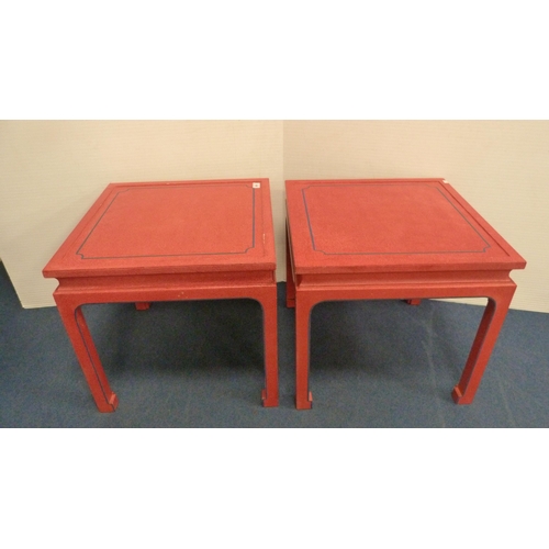 509 - Pair of Chinese-style square-topped lamp tables, 51cm square.