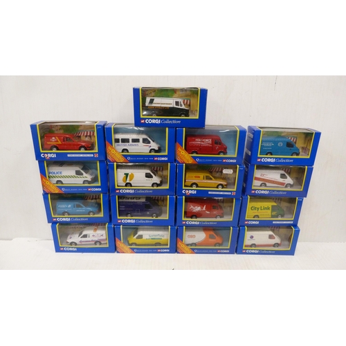 65 - Seventeen boxed Corgi vans to include Securicor Omega, Autoglass, Parcelforce, Citylink, Eddie Stoba... 