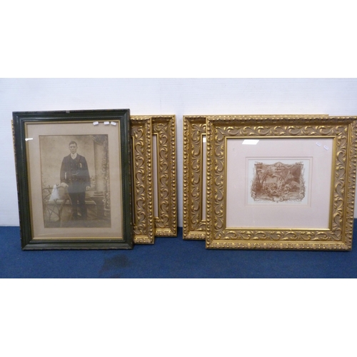 80 - Set of four classical French titled prints, in gilt frames, and an antique framed portrait photograp... 