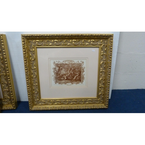 80 - Set of four classical French titled prints, in gilt frames, and an antique framed portrait photograp... 