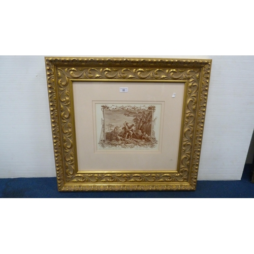 80 - Set of four classical French titled prints, in gilt frames, and an antique framed portrait photograp... 