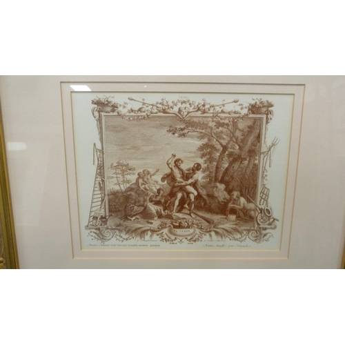 80 - Set of four classical French titled prints, in gilt frames, and an antique framed portrait photograp... 