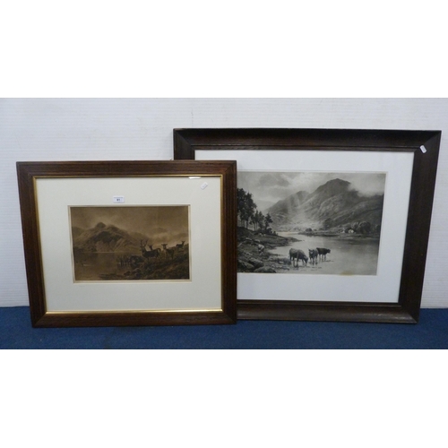 81 - After FW HayesHighland scene with stags and deer in a mountainous landscape, and another print of Hi... 