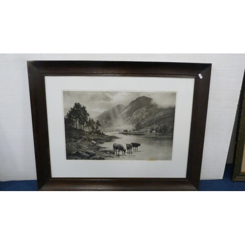 81 - After FW HayesHighland scene with stags and deer in a mountainous landscape, and another print of Hi... 