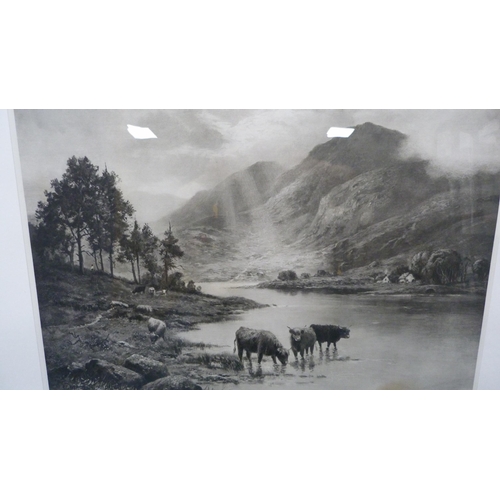 81 - After FW HayesHighland scene with stags and deer in a mountainous landscape, and another print of Hi... 