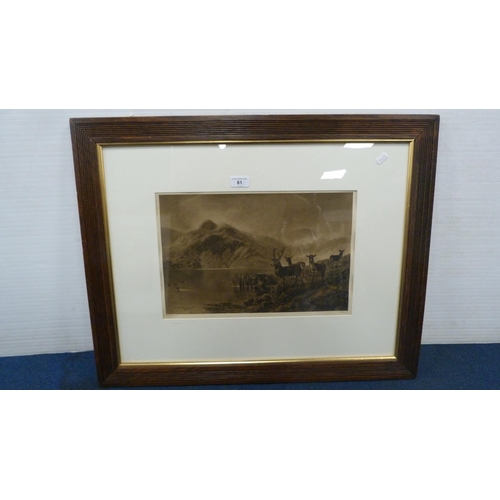 81 - After FW HayesHighland scene with stags and deer in a mountainous landscape, and another print of Hi... 