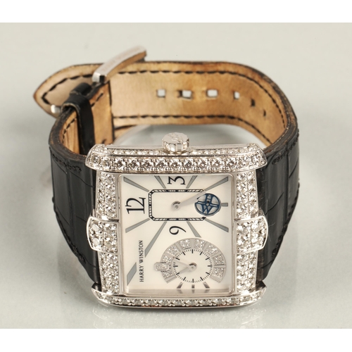 54A - Rare Harry Winston 18ct white gold diamond set wrist watch, 18ct white gold case, mother of pearl di... 