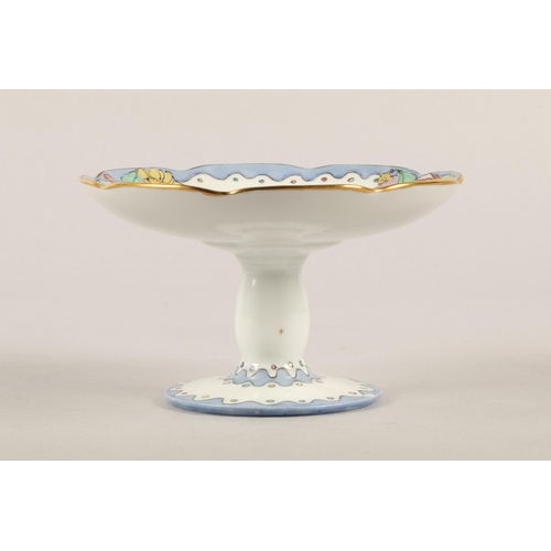 10A - Elizabeth Mary Watt hand painted comport with monogram to base, 14cm diameter, 8cm high