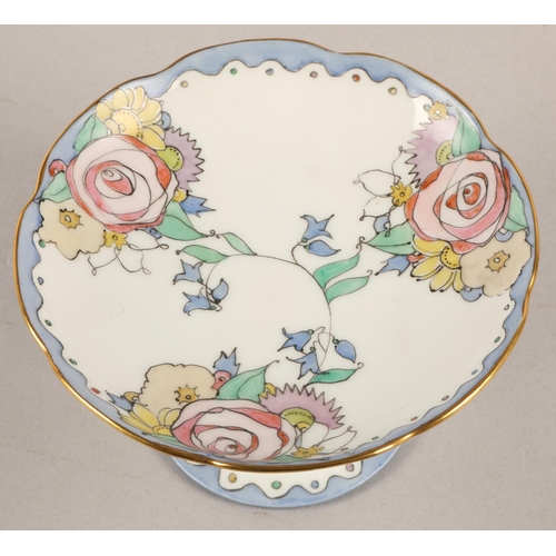 10A - Elizabeth Mary Watt hand painted comport with monogram to base, 14cm diameter, 8cm high