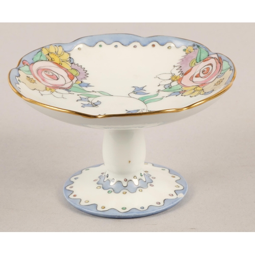 10A - Elizabeth Mary Watt hand painted comport with monogram to base, 14cm diameter, 8cm high